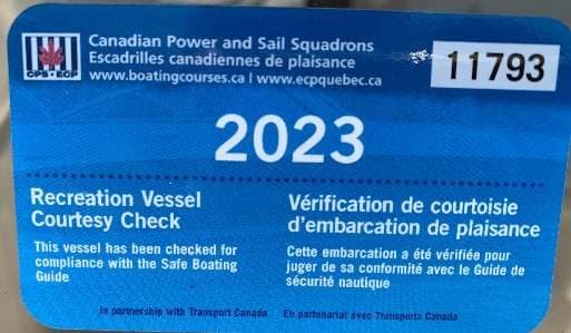 The 2023 Canadian Power and Sail Squadrons courtesy check sticker